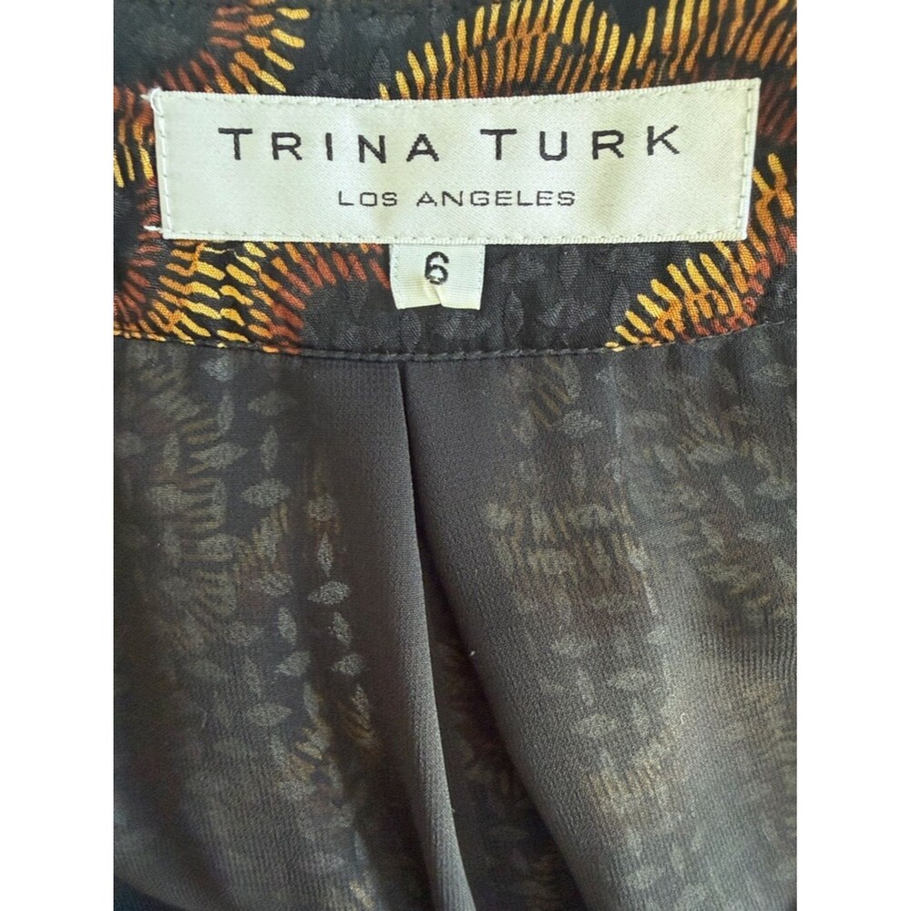Trina Turk Silk Dress Size 6 Black Gold Print Shift Mini Made in USA - Picture 6 of 9